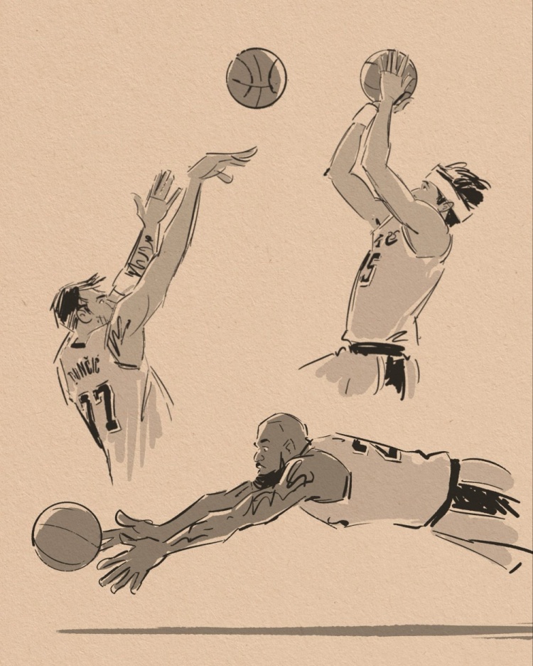 九游官网-壁纸请收藏！美漫画家晒作品 老詹鱼跃&amp;小里1+2&amp;东契奇绝平全都有